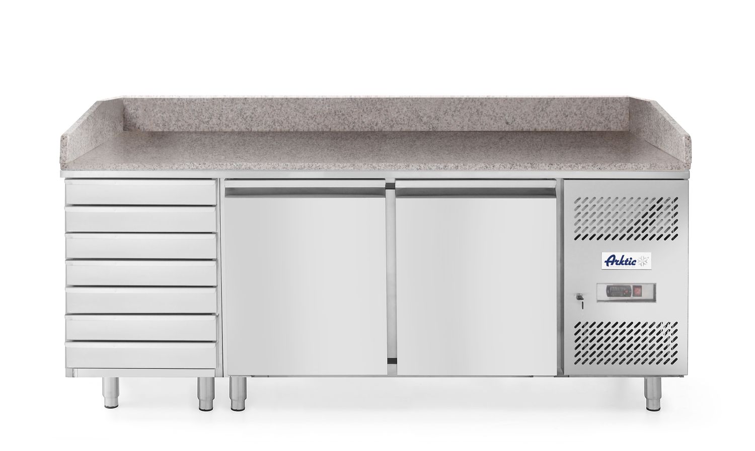 2-Door pizza jäähdytys pöytä kanssa 7 drawers, kanssa granite worktop, Arktic, 250L, 230V/250W, 800x2010x(H)840mm