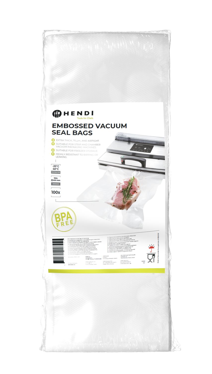 Embossed vacuum seal bags, HENDI, 100 kpl., 150x400mm