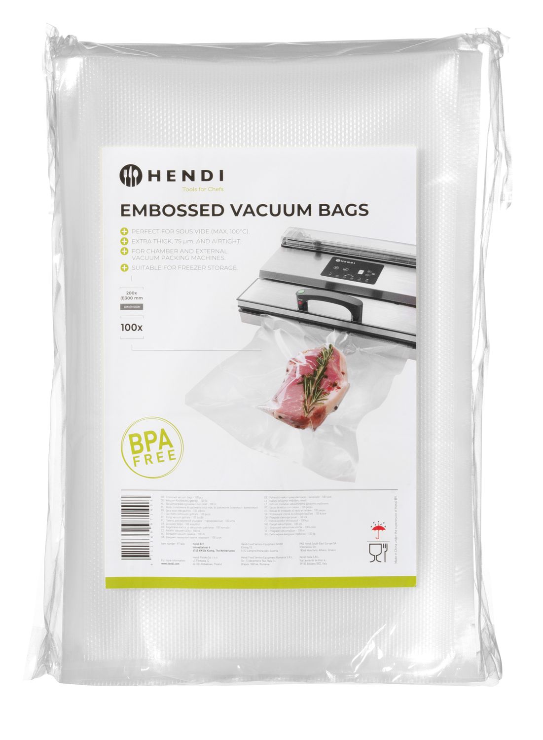 Embossed vakuumipussis, 100 kpl, HENDI, 100 kpl., 200x300mm