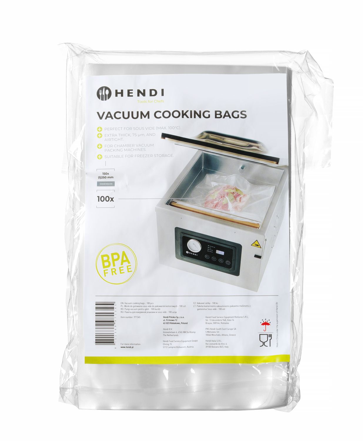 Vacuum ruoanvalmistus bags, 100 kpl, HENDI, 100 kpl., 150x250mm