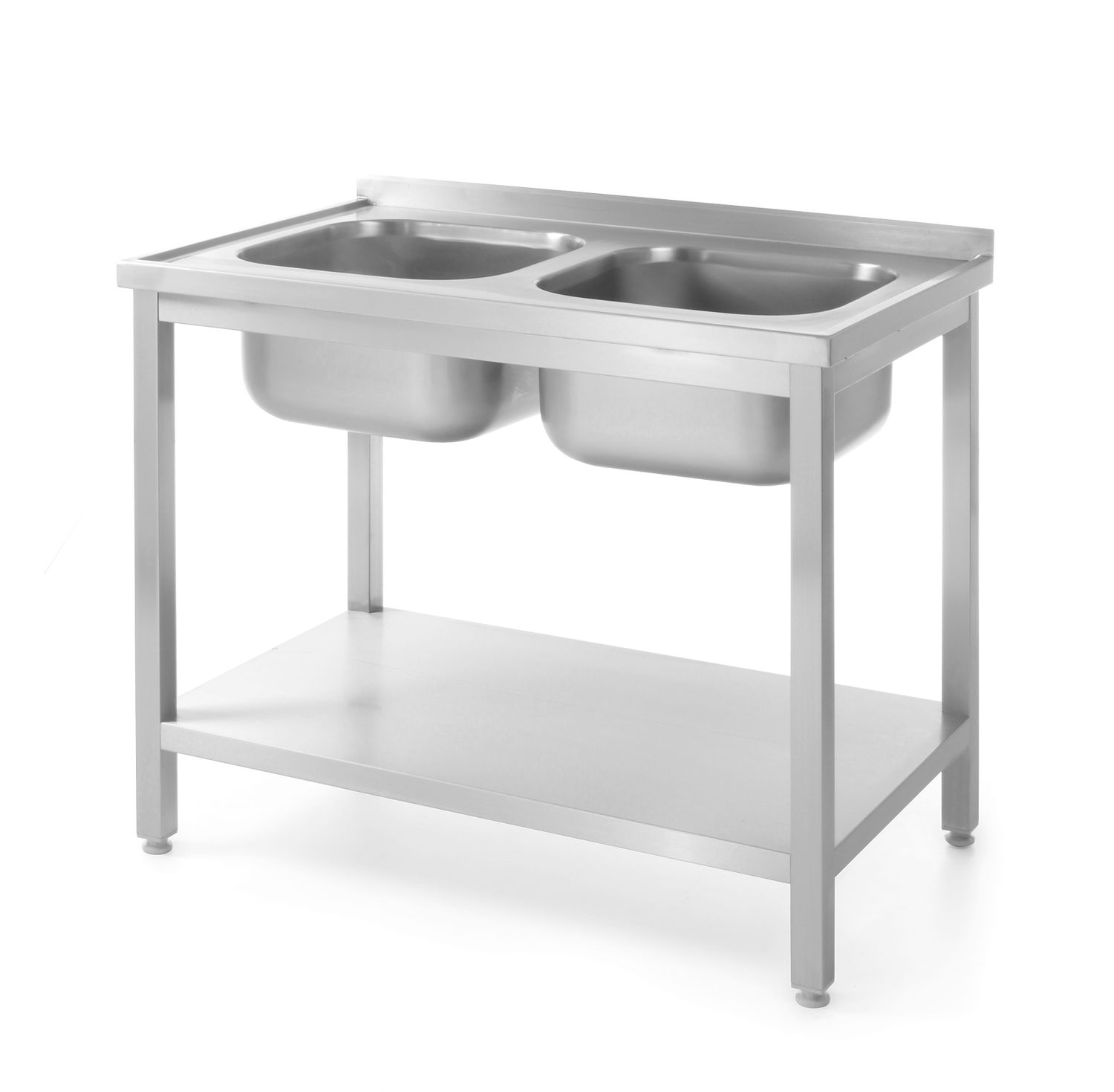 pöytä kanssa 2 pesuallass and hylly – bolted, syvyys 600 mm, HENDI, Profi Line, 1000x600x(H)850mm