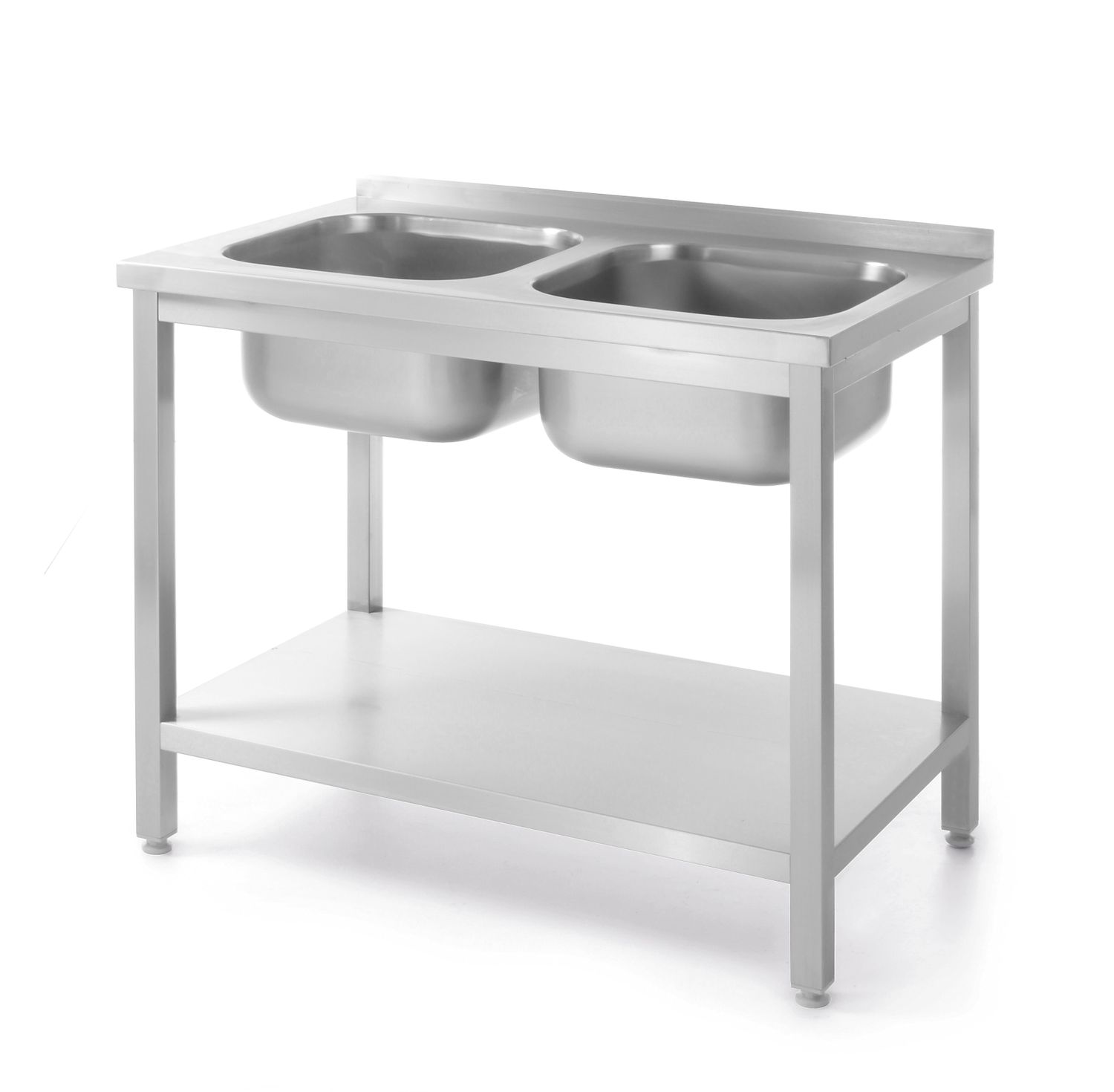 pöytä kanssa 2 pesuallass and hylly, bolted, HENDI, Kitchen Line, two pesuallas kulhos, 1000x600x(H)850mm