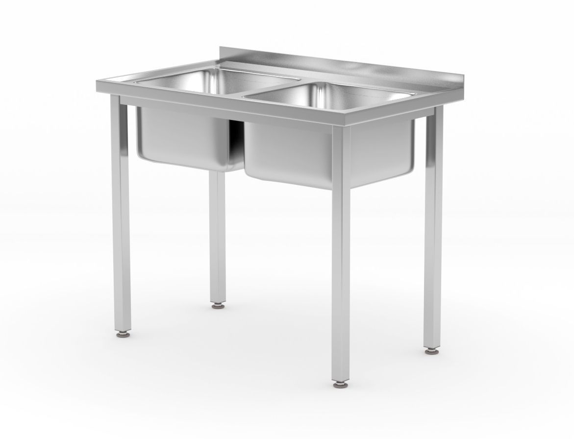 pöytä kanssa 2 pesuallass – bolted, HENDI, Kitchen Line, Two pesuallas kulhos, 1000x600x(H)850mm